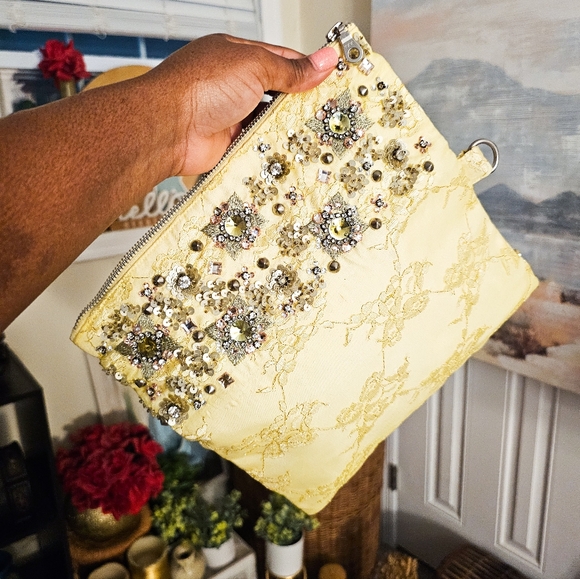 ASOS Yellow Multicolor Sequin & Rhinestone Embroidered Folded Clutch - Picture 2 of 15